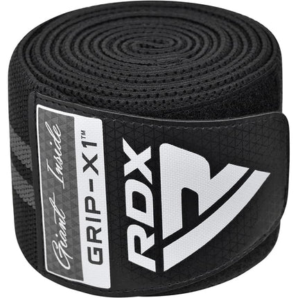 RDX KR11 Kniebandagen zum Wickeln Kraftraining Fitness Bodybuilding Grau Klettverschluss aufgerollt