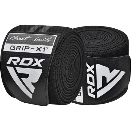 RDX KR11 Kniebandagen zum Wickeln Kraftraining Fitness Bodybuilding Grau Klettverschluss aufgerollt Paar