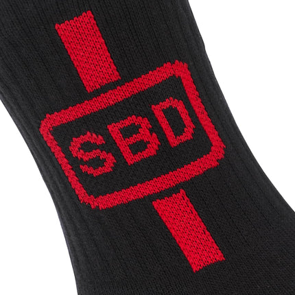 SBD Sportsocken Classic Schwarz Rot Logo Details