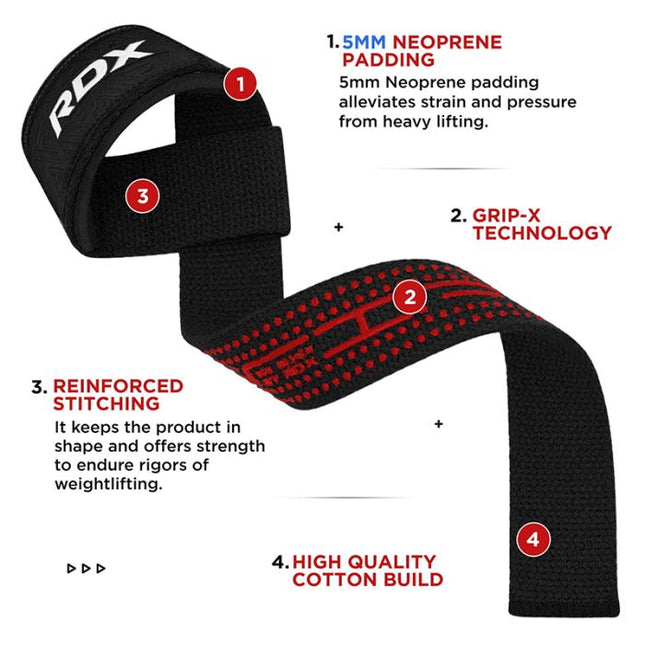 RDX S4 Lifting Wrist Straps Black Plus Zughilfen Details