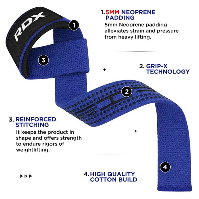 RDX S4 Lifting Wrist Straps Blue Plus Zughilfen Fitness Gym