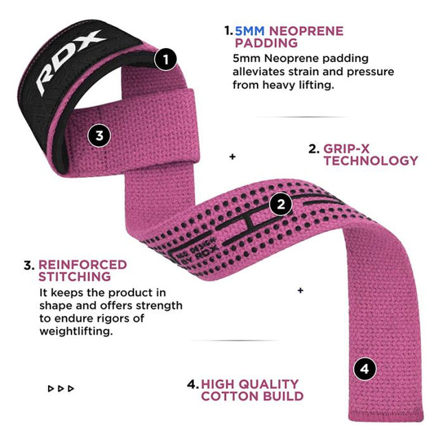 RDX S4 Lifting Wrist Straps Pink Plus Zughilfen Details